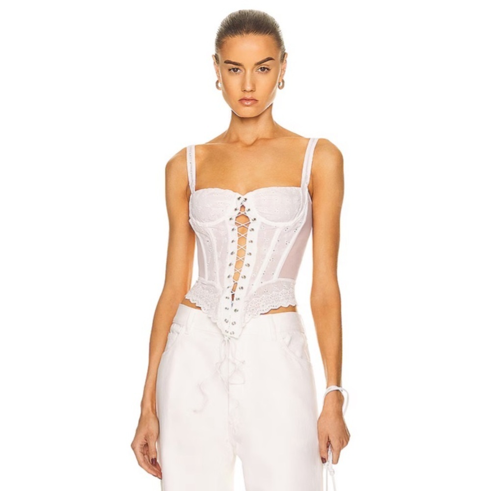 NWT Miaou Deville Cotton Eyelet Sheer Lace Tie Bustier Corset Top Cottage White - Picture 6 of 12